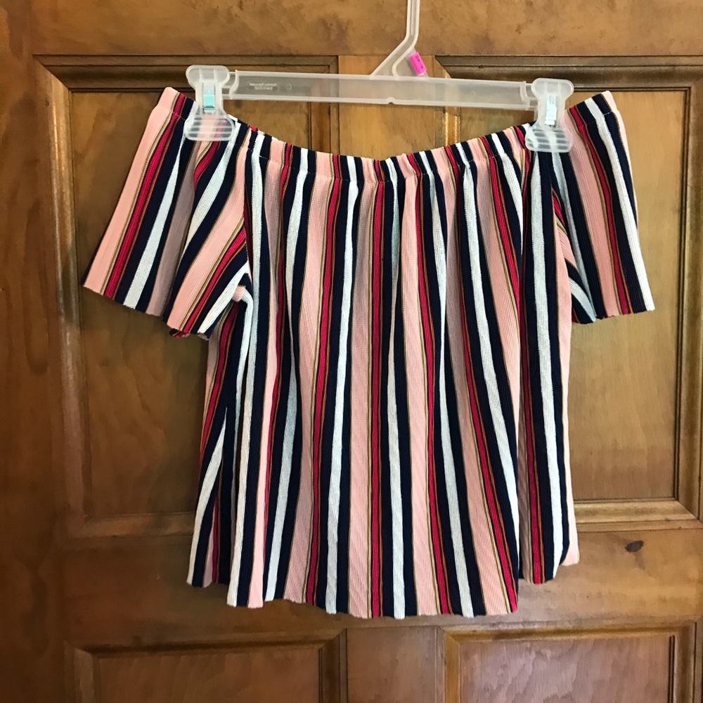 Stretchy Striped Colorful Off The Shoulder Top